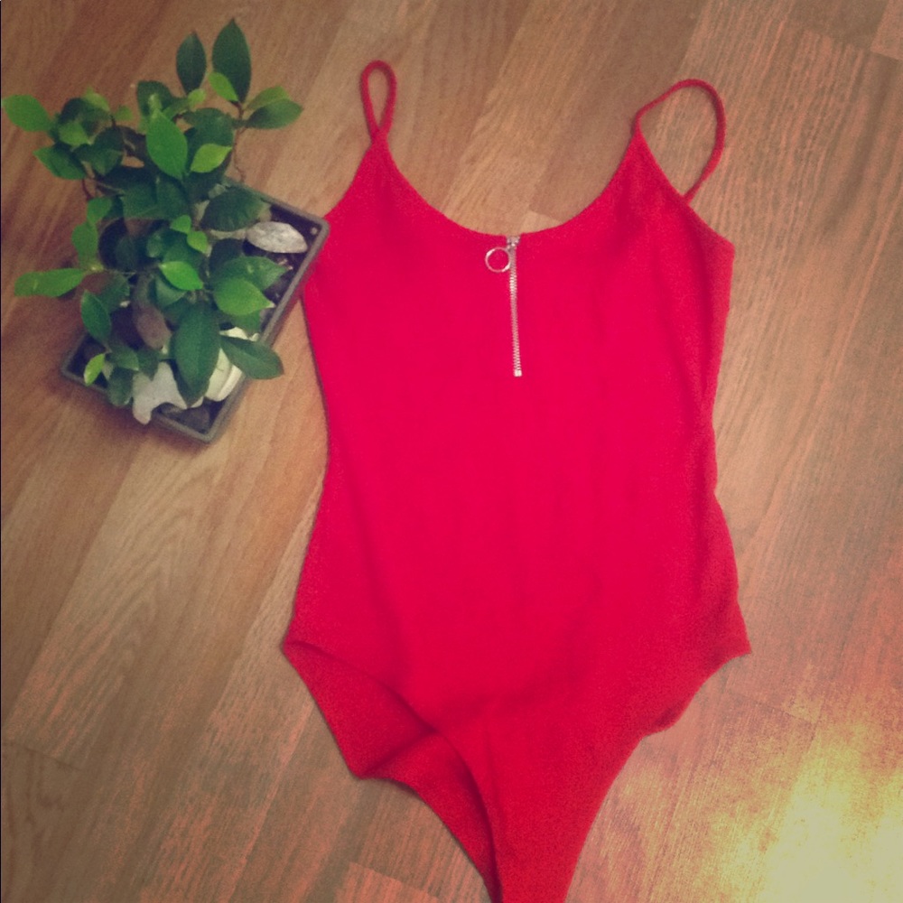 Red 90's aesthetic body suit